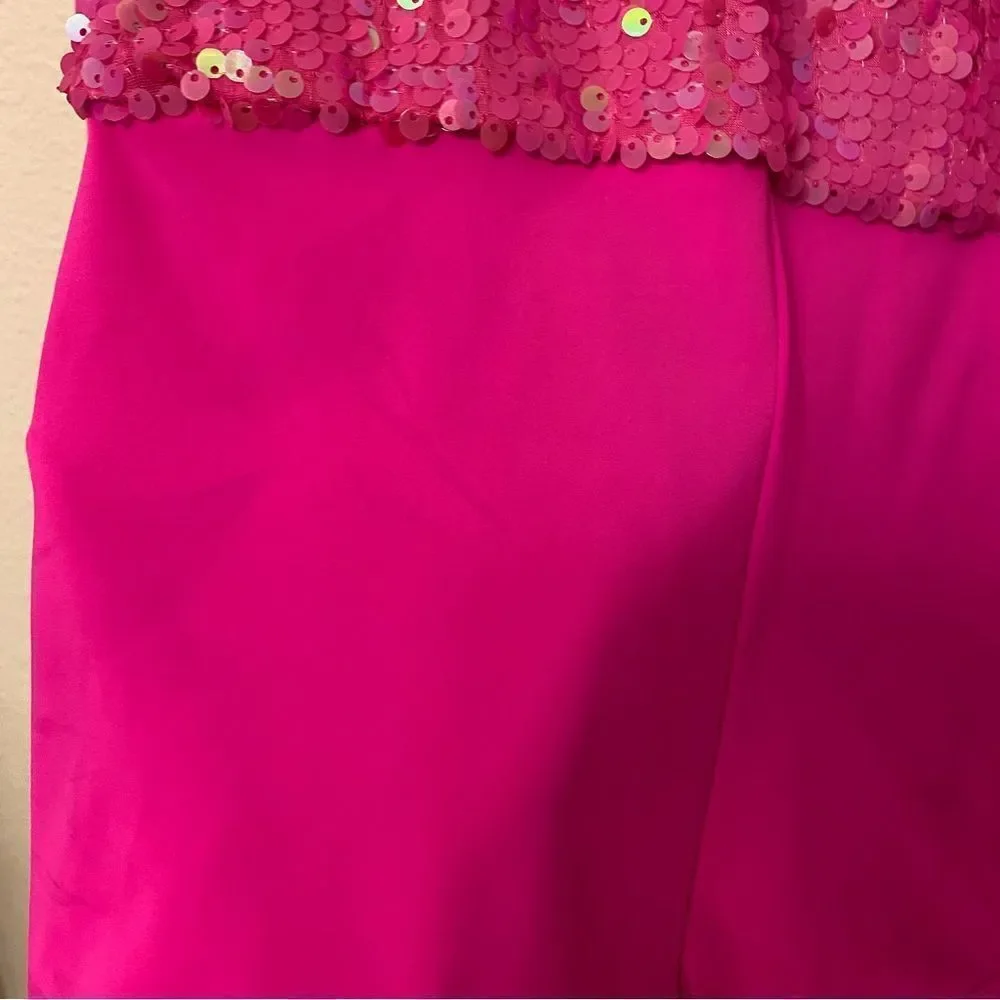 Weissman Dance costume hot pink sassy sequin biketard Bom Bom 11524 Child LC - Picture 4 of 10